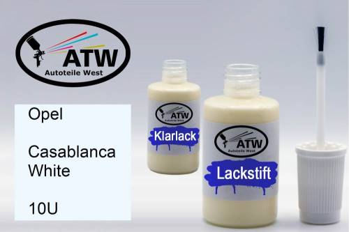 Opel, Casablanca White, 10U: 20ml Lackstift + 20ml Klarlack - Set, von ATW Autoteile West.